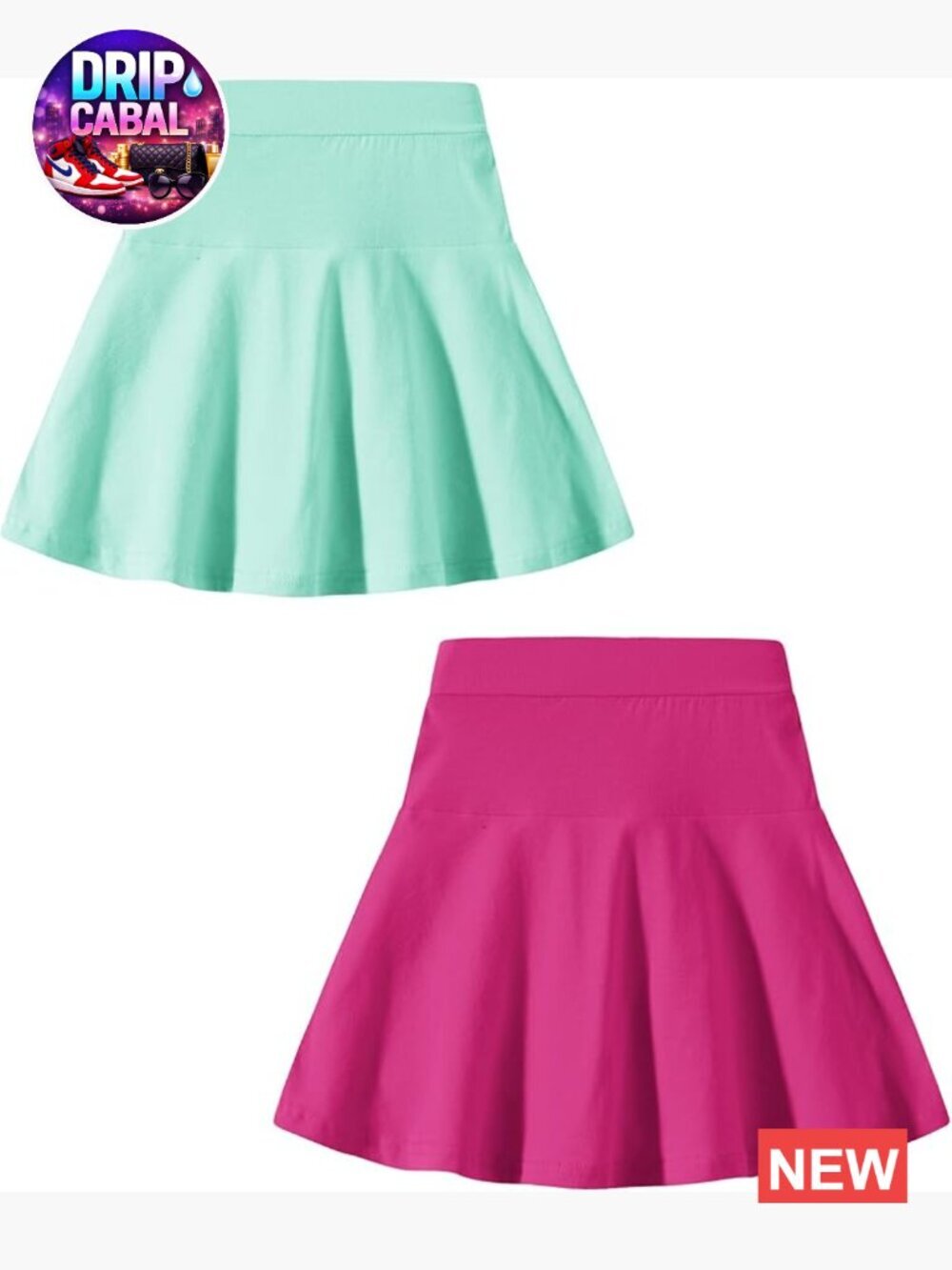 2 Pack Girls Skorts with Built-in Shorts Elastic Waist Skater Skirts Active